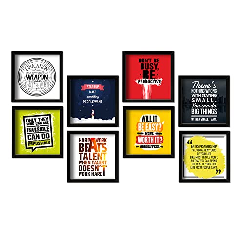 Image of PAPER PLANE DESIGN Motivational Quotes Wall Framed Poster, Office Decor, Inpirational Frame with Quotes.Set of 8 (10 x 10 Inches) (MDF POSTERS)