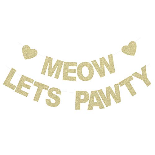 Meow Let's Pawty Banner - Pet Kitten's Birthday Party Backdrops -...