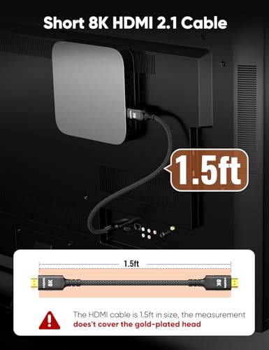 Image of Snowkids 8K HDMI 2.1 Cable 1.5 ft, Non-Slip Nylon Braided, 48Gbps Ultra High-Speed HDMI Cables Cord, 10K 8K@60Hz, 4K@120Hz Compatible for TV /PS-5 /X-box /Projector /Sound System & More