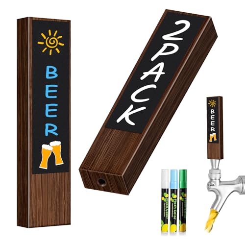 Chciyich 2PCS Beer Tap Handle - Wooden Walnut Chalkboard Keg Tap Handle, Bar Kegerator Tap Handles with 3 Pens, Draft Beer Faucet Handle for Beer Lovers