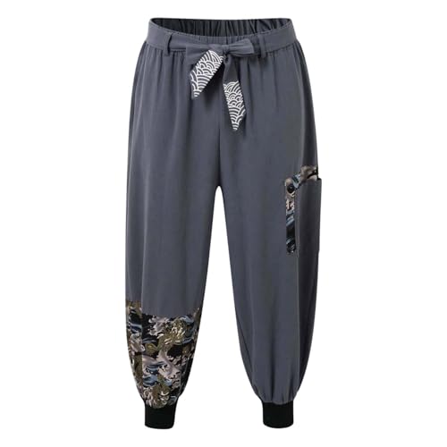 Pantalon de fitness chaud en lin pour homme coupe ample vintage