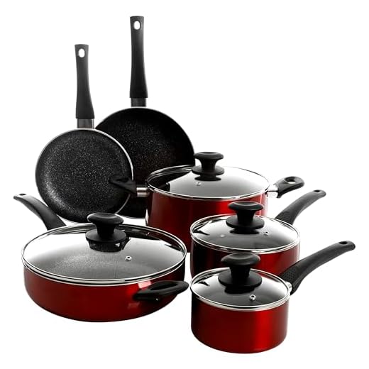Oster Cookware Set, 10-Piece, Metallic Red
