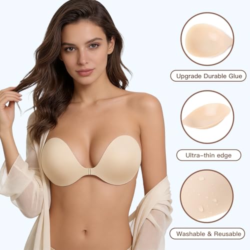 Image of MITALOO Seamless Adhesive Bra Sticky Strapless Invisible Push up Bras Silicone Backless Nipple Cover for Women