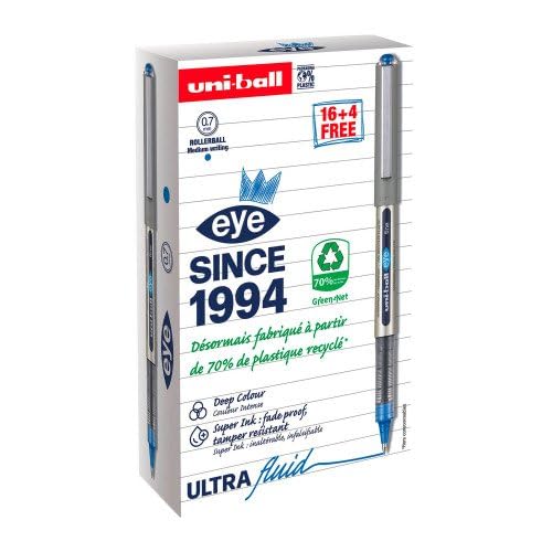 Stylos roller bleus Eye uni-ball en pack de 16 fournitures pour l'écriture quotidienne
