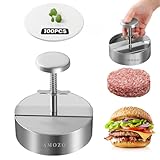 AMOZO Burger Press Patty Maker with 100-Sheet Baking Paper, Stainless Steel Grill Burger Smasher Hamburger Patty Maker,Pattie Maker Shaper, Non-Stick Patty Press for Burger Lovers.(5.5 Inch)