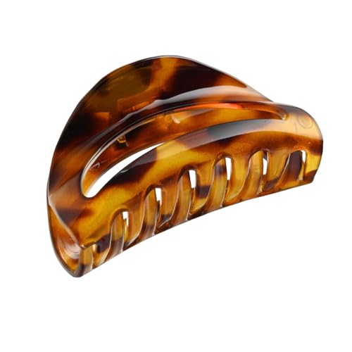 Parcelona French Vrille 2.75 Inch Small Hair Claw Clip for Women, Cellulose Acetate Wide Opening Jaw Curved Clamp Clutcher for Girls (Savana)