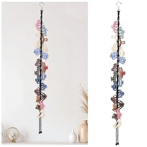 SNOWSTAR Macrame Hair Claw Clip Organizer with Rotating Hook and 20 Metal Rings,Hanging Hair Clip Holder and Storage for Women Girls,Claw Clips Hanger Home Decor for Wall,Door,Closet (Black1PCS)