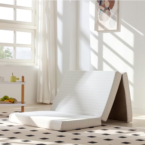 CH CHARME HOUSE Folding Mattress, 3 inch Trifold Mattress Topper with Washable Cover and Storage Bag, Non-Slip Bottom, CertiPUR-US Certified-Single Size (75" x 25" x 3")