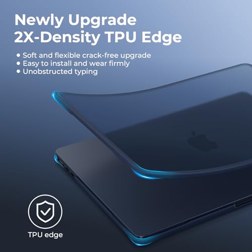 Image of BlueSwan Anti-Cracking Case for MacBook Air 13 inch, M5 2026 M4 M3 M2 2025-2022 A3449 A3240 A3113 A2681, Drop Protection Soft TPU Bumper PC Base for Air 13.6 inch, Frosted Midnight