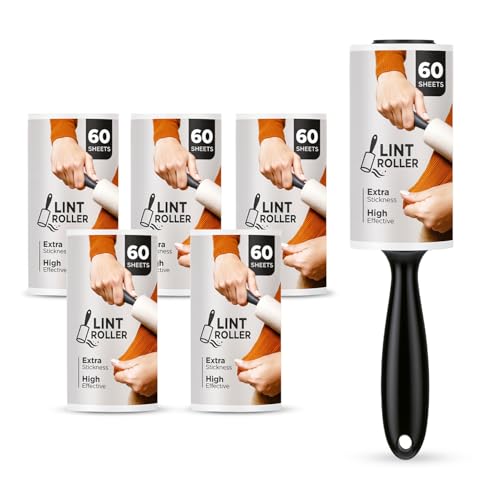 Roe Tenpo 6 Pack Lint Roller with 1 Replacement Handle 360 Easy Peel Sheets Lint Remover for Dust & Fluff from Clothes Pet Hair Remover Furniture Carpet