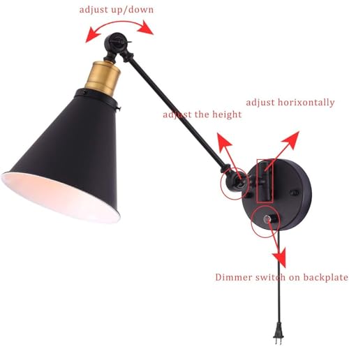 Aplique de pared interior E27 vintage con interruptor y enchufe para dormitorio 4