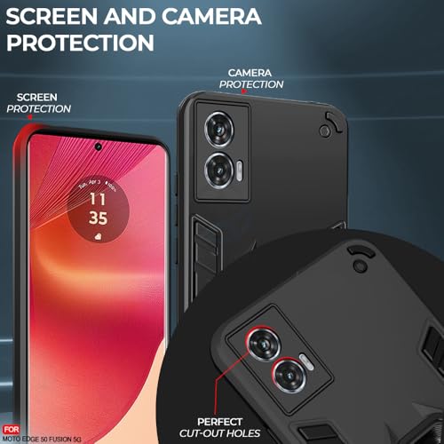 Image of AESTMO Moto Edge 50 Fusion Back Case Cover | Tough Armor Bumper | Ring Holder & Kickstand in-Built | 360 Degree Protection Cover for Moto Edge 50 Fusion (Black)