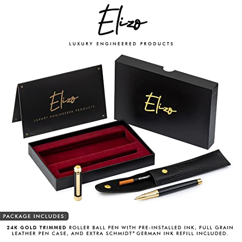 Elizo Luxury Pen Fancy Pens Real 24K Gold Plated Trim Leather Pen Case Nice Pen Gift Set Rollerball Schmidt Ink Refill Cool Pens Best Pens Cute Pens Edc Pen Executive Smooth Writing Pens For Men Women #TOP2