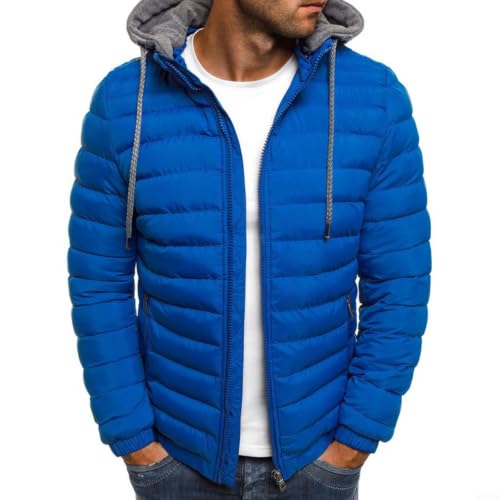 Image of Mens Thick Warm Hooded Puffer Jacket Quilted Padded Coat Regular Fit Winter Outerwear for Daily Use(2XL for royal Blue)