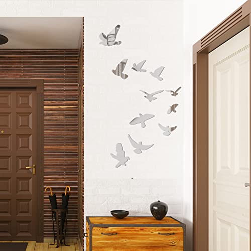 Bird Shape Mirror Wall Sticker, Wall Decal Mirror Wall Decal Acrylic Diy 3D Wall Stickers Decals Background Decor Mirror Combination Wall Art Wall Decals(Silver) #TOP2