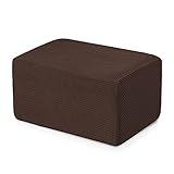 Subrtex Stretch Storage Ottoman Slipcover Spandex Elastic Rectangle Footstool Sofa Cover for Living Room (Oversize, Chocolate)