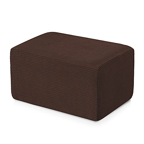 SUBRTEX Stretch Storage Ottoman Slipcover Oversize Spandex Elastic Rectangle Footstool Cover for Foot Rest Stool in Living Room (XL, Chocolate)