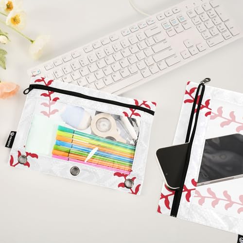 Image of FBaseball Pencil Pouch for 3 Ring Binder 2 Pack Clear Window Pencil Bags with Zipper Pencil Case for School Class Office College Supplies