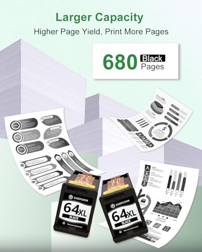 Image of EaseFusion 64XL Black Ink Cartridge Remanufactured Replacement for HP 64XL Black Ink Cartridge HP64 HP64XL Compatible with HP Envy Photo 7800 7855 7858 7100 7155 6200 6255 Tango X Series Printers