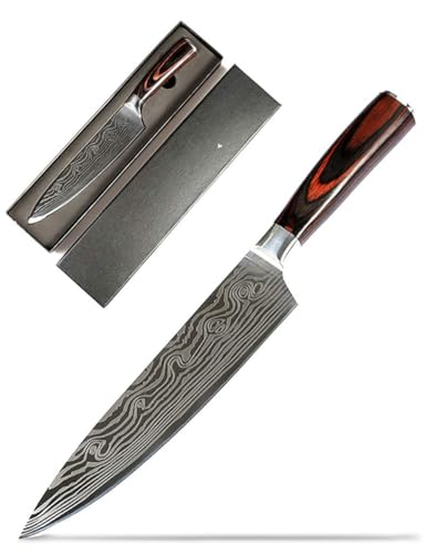 Damascus Chef Knife Set. Professional Japanese High Carbon Steel. 7Cr17mov Blade. Ergonomic comfort Woden Handle. 8 Inch