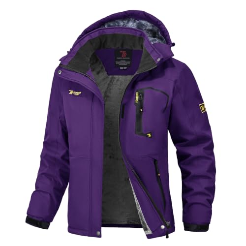 Image of donhobo Womens Waterproof Jacket,Winter Hiking Warm Fleece Coat Purple M | Windproof Warm,Detachable Hood,Zipper Pockets,Ideal for Snow Sports Winter Outdoor Daily Commute