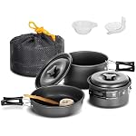 Lixada 10pcs Camping Cookware Mess Kit, Non-Stick Lightweight Stackable Pot Pan Bowls Camping Cooking Set with Storage Bag, Portable Outdoor Cookware Accessories for Backpacking Hiking Picnic