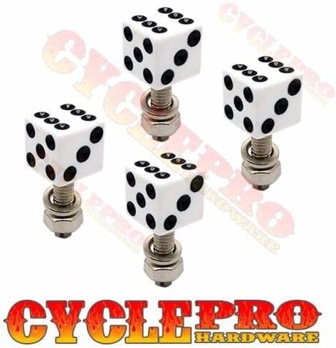 4 White Real Dice White Dot License Plate Frame Tag Bolts Screws for Harley Style-9856-6975