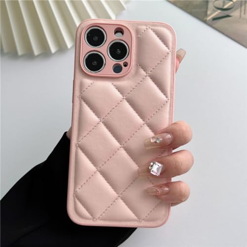 Coque luxe iPhone 13 Pro Max en cuir PU rose matelassé et protection caméra
