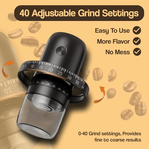 Image of AASHONEE GrindMate Electric Coffee Grinder | Portable & Rechargeable Burr Grinder for Coffee, Spices & Herbs | 40 Adjustable Grind Settings (35g Bean Capacity)