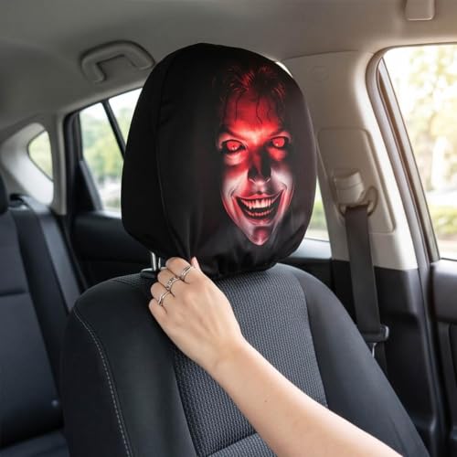 Scary Covers for Cars, 2 Pack Face Washable Elastic Stretchy Face Headrest Covers,Soft Polyester Funny Seat Headrest Protector for Auto Vehicle Truck SUV Van Sedan Interior Accessories Women，Black 1 — view 4