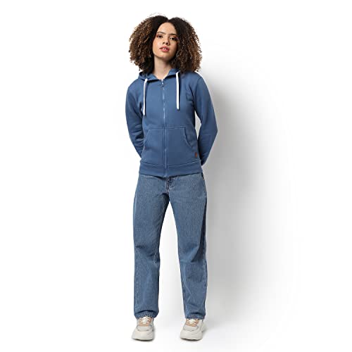 Image of Campus Sutra Women cotton Premium Zipper Hoodie-Grey