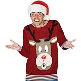 Digital Dudz Snowglobe Rudoph Nose Ugly Christmas Sweater, Red, Medium