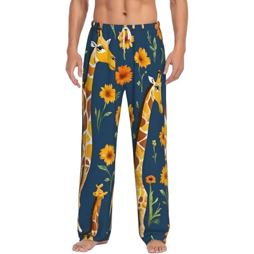 Pantalon de pyjama chaud homme en flanelle douce à carreaux girafe taille élastique