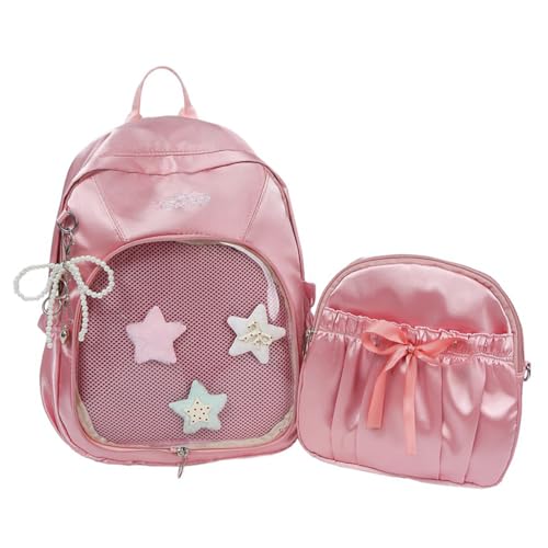 Cute Ita Backpack for Girls Ita Bag with Pin Display Insert Kids Backpack with Star, Pearl Bow, Removable Front Pocket (Pink)