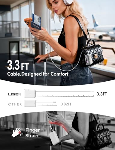 Image of LISEN 3 in 1 Travel Power Bank with Wall Plug, 2026 Mini Portable Charger with Built in Cable 3.3FT, 35W Powerbank Fast Charging 7000mAh for iPhone 17 16 15 Pro Max Plus, Samsung, iPad, Pearl White | Compact & Travel-Friendly Power Bank Wall Charger Long Cable USB C