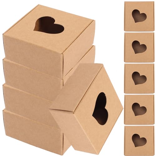 MINAOLULUS Caja de Papel Kraft de 65x65x30 Mm Ventana Hueca en Forma de Corazón, Pack de 20 Unidades, Caja de Almacenamiento para Jabón Artesanal y Regalos, Adecuado para Bodas, Pastelerías