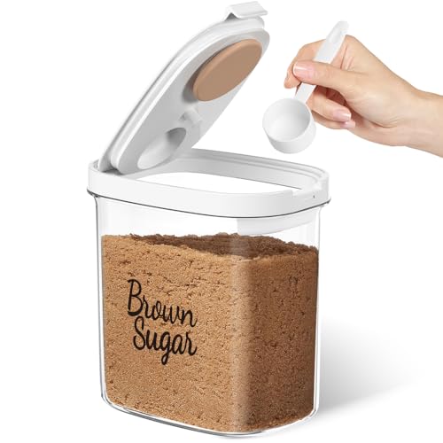 Moryimi Brown Sugar Keeper Storage Container, 1.9 Quart Brown Sugar Container Airtight with Spoon, Clear food storage containers with lids