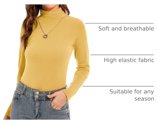 Image of Womens Long Sleeve Turtleneck T-Shirts Casual Lightweight Slim Fit Cozy Base Layer Top