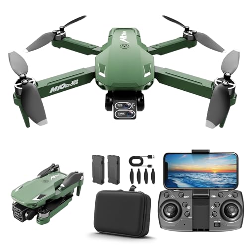 Drones with Camera for Adults 2k One-Key Take Off/Landing FPV RC Drone with Camera for Beginners Headless Mode, 3 Speeds, 360° Flip, 2 Batteries Mini Drone for Beginners Green