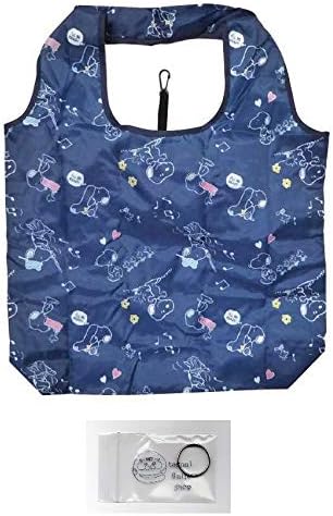 Amazon スヌーピー エコバッグ 折りたたみ ミニ ショッピングバッグ ネイビー 当店オリジナルロゴ入り2点セット エコバッグ リング バッグ 財布 おもちゃ