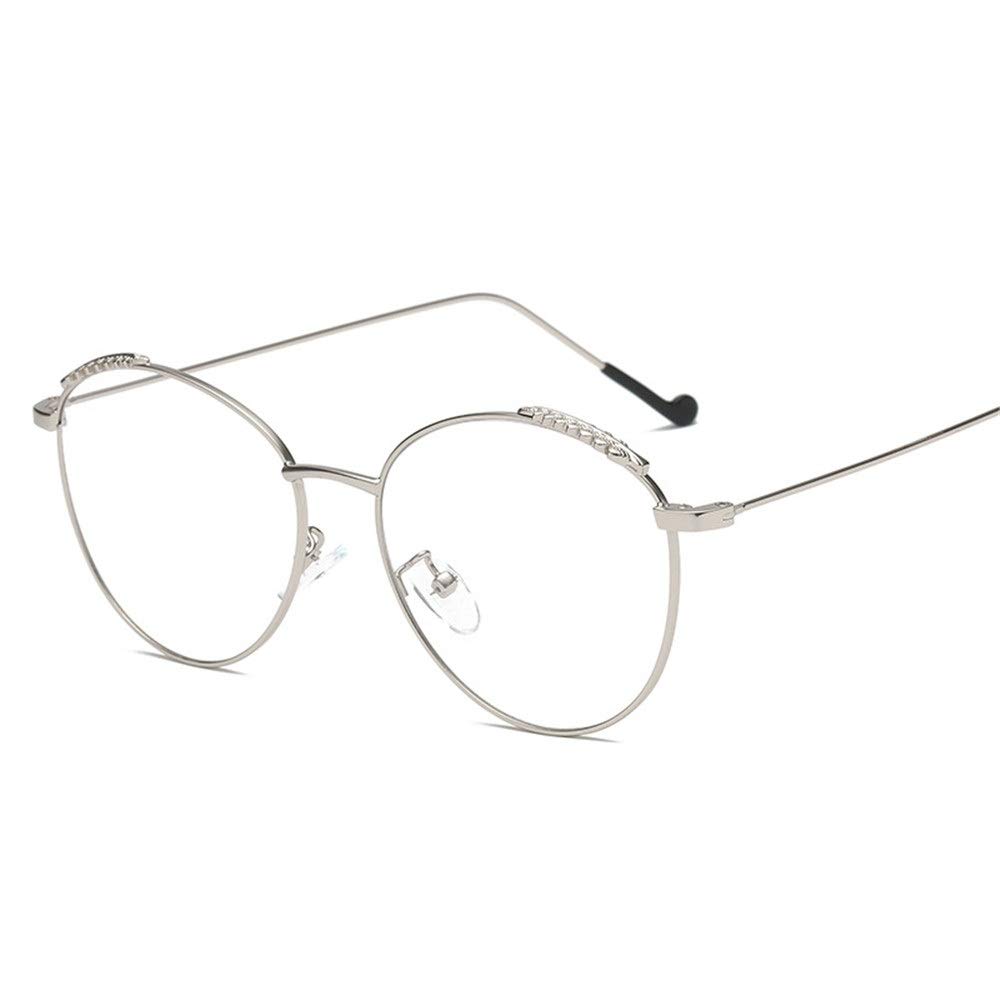 BHDCH Sunglasses Unisex Outdoor Sunglasses Personality Grain Flat Light Feathers Glass Frame General Computer Goggles Suitable for outdoor travel sunscreen (Color : Silver, Size : Free size)