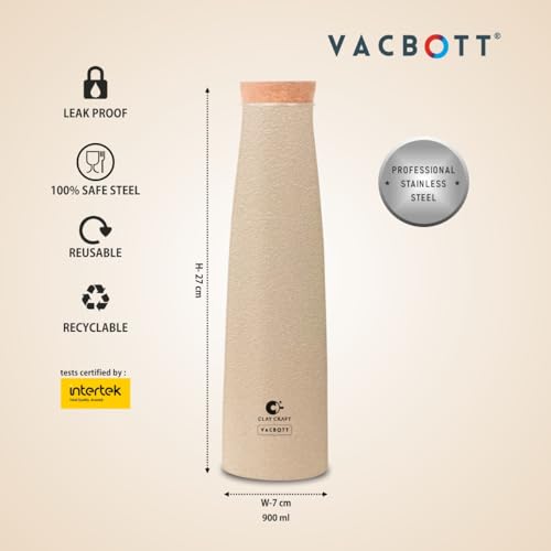 Image of Clay Craft Vacbott Crest Combo Set Single Walled Non Insulated Water Bottle, 900ml, with Single Walled Victor Mug Set of 2 (Beige) Steel Bottles for School, Office, Home, Gym, Rust free Steel Bottle