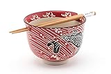 Quality Japanese Ramen Udon Noodle Bowl with Chopsticks Gift Set 5 Inch Diameter (Japanese Koi Fish)