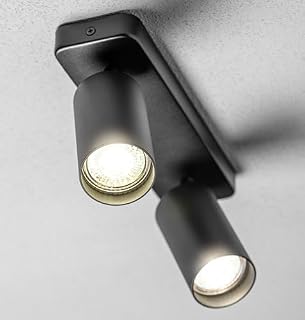 CGC Lighting Round Circular Surface Mount Spotlight Adjustable Ceiling Downlight Spot Down Light Lounge Living Room Kitchen Bedroom (Black, Double)