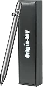 Origin-Joy Titanium Alloy Bolt Action Pen, Slim Lightweight EDC Signature Tactical Pen With 5 Ballpoint Refills (Silver)