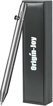 Origin-Joy Titanium Alloy Bolt Action Pen, Slim Lightweight EDC Signature Tactical Pen With 5 Ballpoint Refills Silver