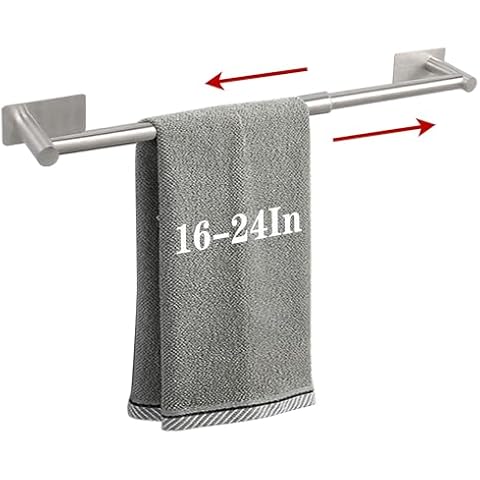 Vanloory Self Adhesive Bath Towel Bar, Stainless Steel Towel Racks for Bathroom Adjustable 16-24In No Drill Towel Holder Stick on Wall Sturdy and Rustproof Towel Hanger for Bathroom(Brushed Nickel) Cover