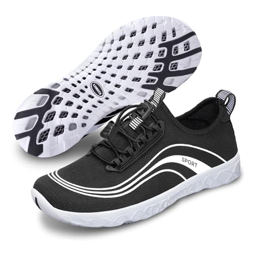 ATHMILE Water Shoes for Women Barefoot Hiking Pool River Lake Shoes for Beach Swim Camping Quick Dry Lightweight Breathable Adult Aqua Socks Black 6