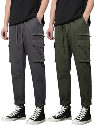 Image of GRECIILOOKS Men's Cargo Pants | 6 Pocket Cotton Cargo Joggers for Men | Loose Fit Stylish Pant with Pockets | Casual Baggy Trousers & Streetwear Lower