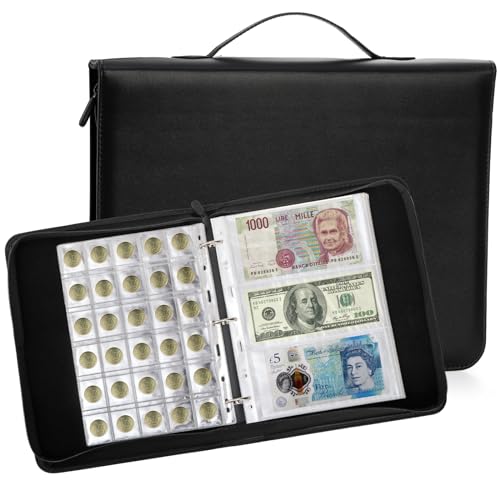 Álbum de colección para monedas con 250 bolsillos y 60 fundas para billetes miniatura 1
